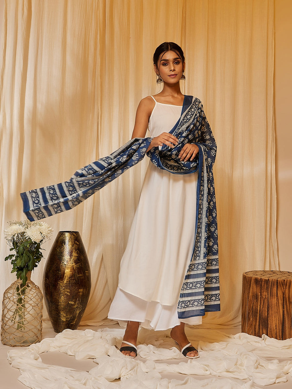 InWeave Women's White Strappy Kurta Palazzo Set | Grocsy