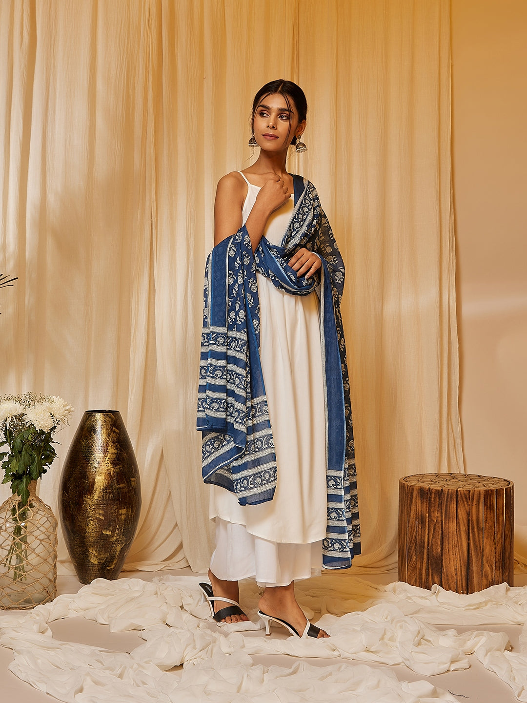 InWeave Women's White Strappy Kurta Palazzo Set | Grocsy