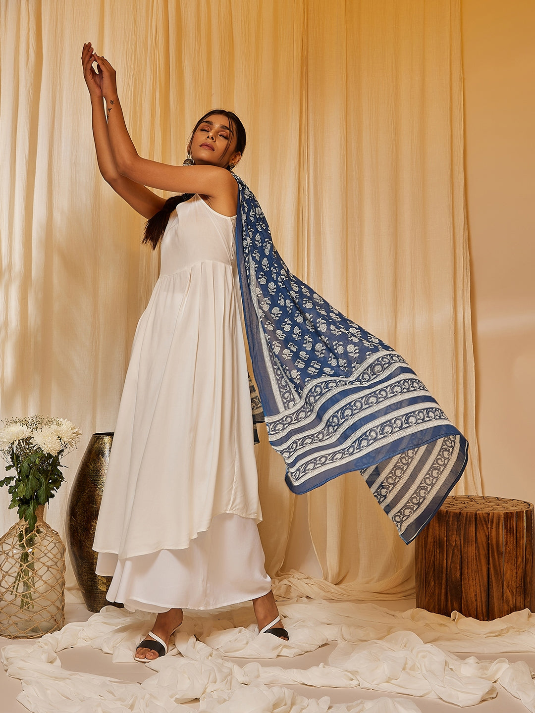 InWeave Women's White Strappy Kurta Palazzo Set | Grocsy