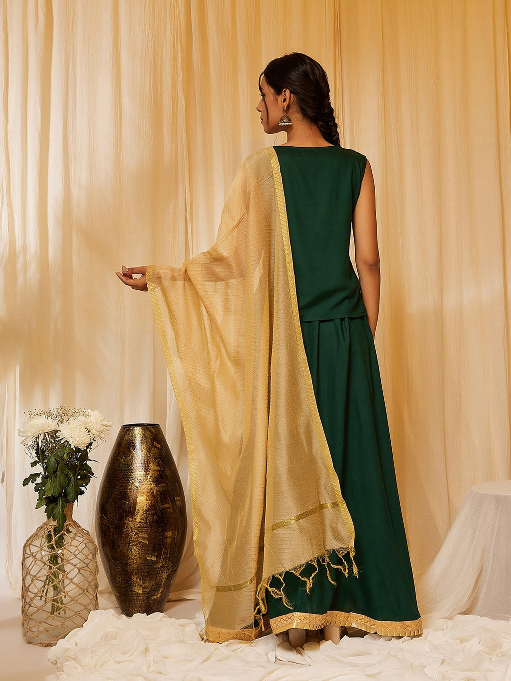 InWeave Bottle Green Skirt Top Set | Grocsy