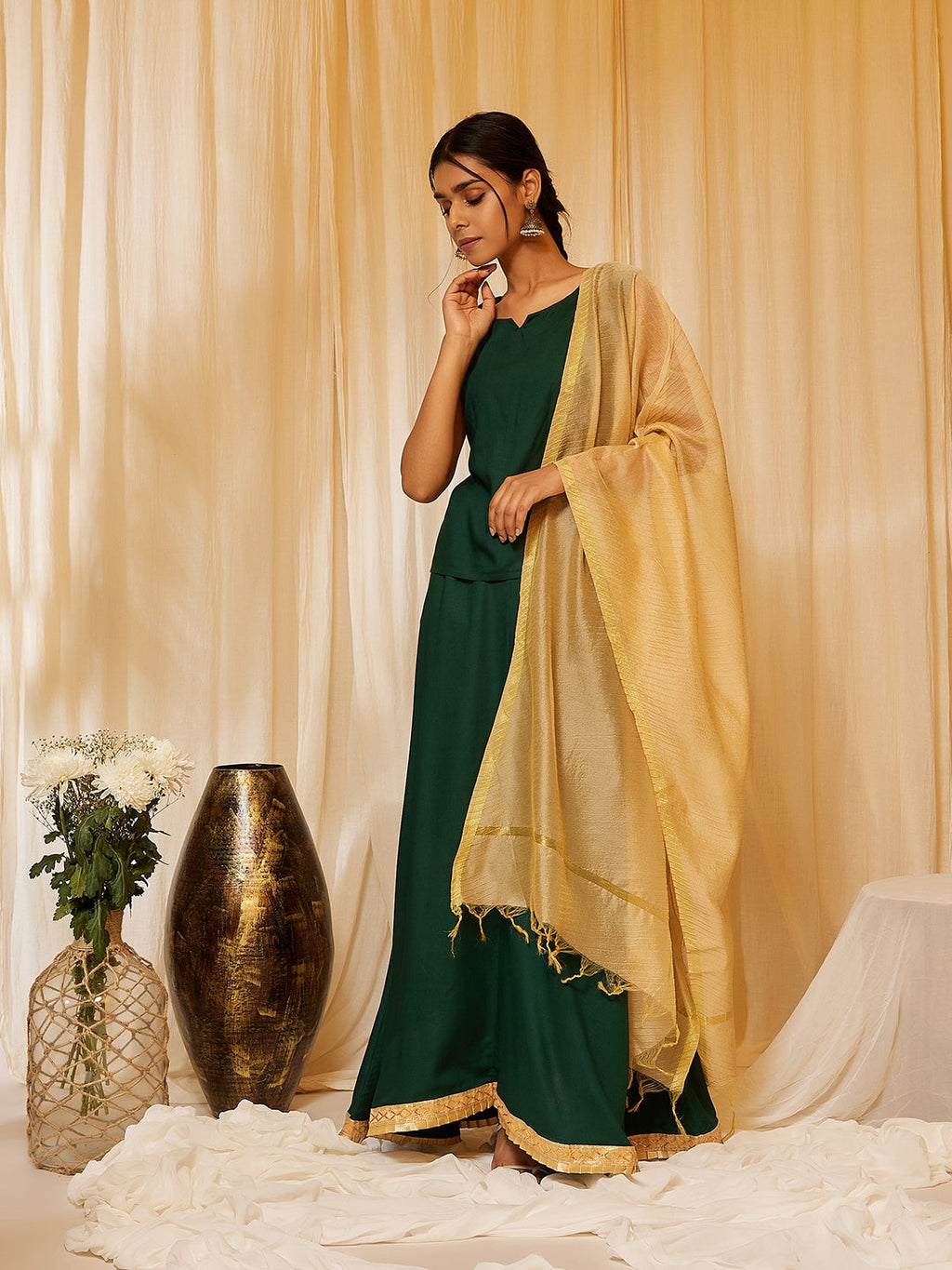 InWeave Bottle Green Skirt Top Set | Grocsy