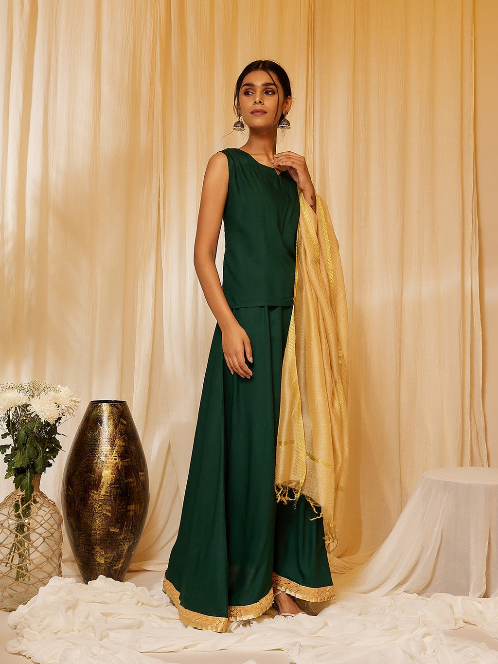 InWeave Bottle Green Skirt Top Set | Grocsy