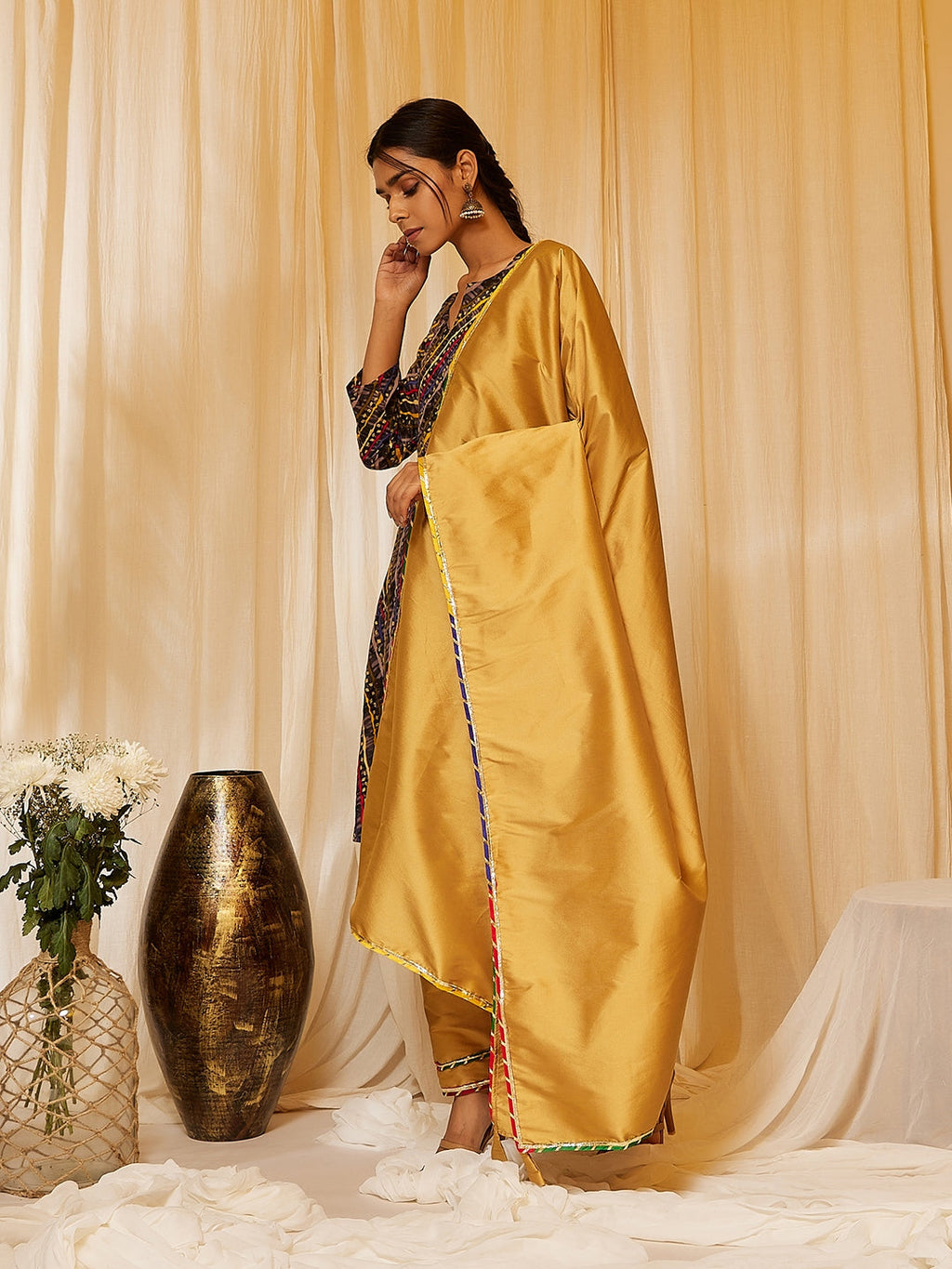 InWeave Charcoal Black Leheriya Silk Set | Grocsy