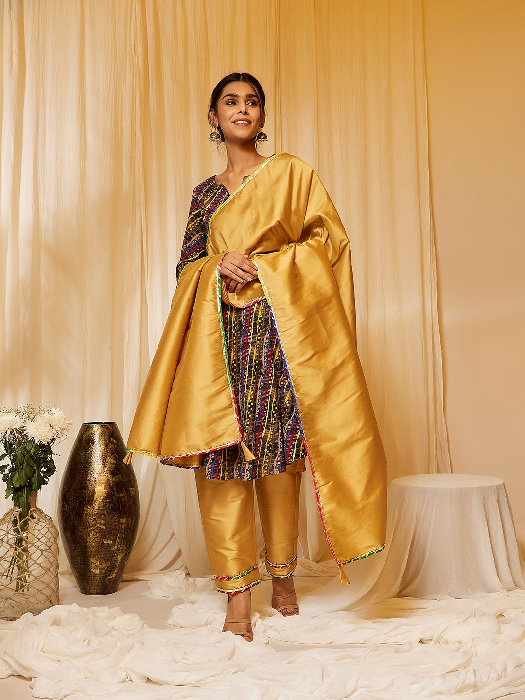 InWeave Charcoal Black Leheriya Silk Set | Grocsy