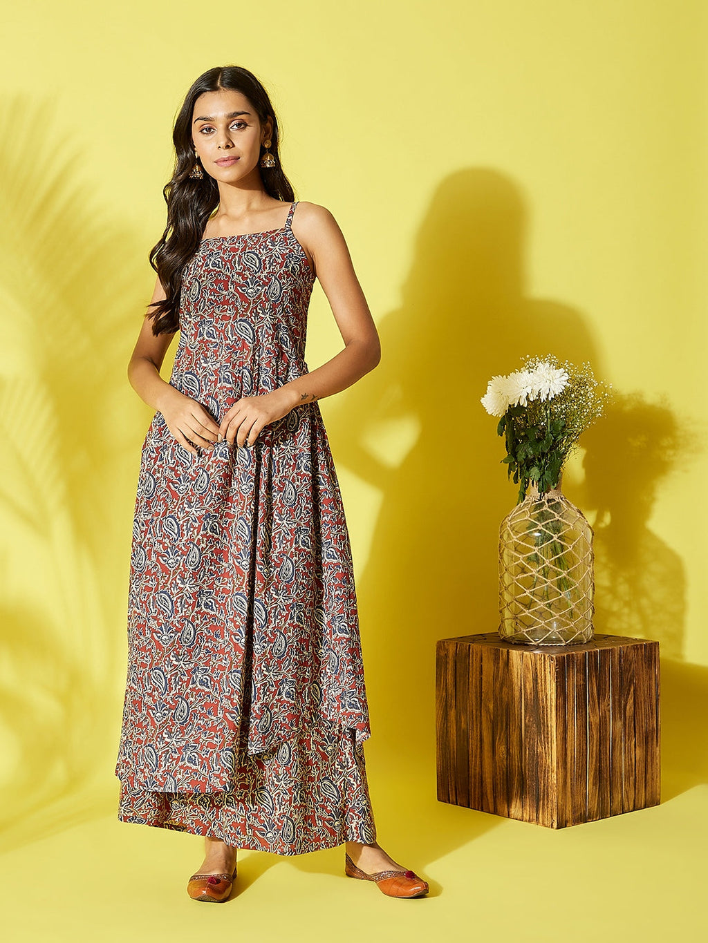 InWeave Women's Maroon Kalamkari Strappy Set | Grocsy