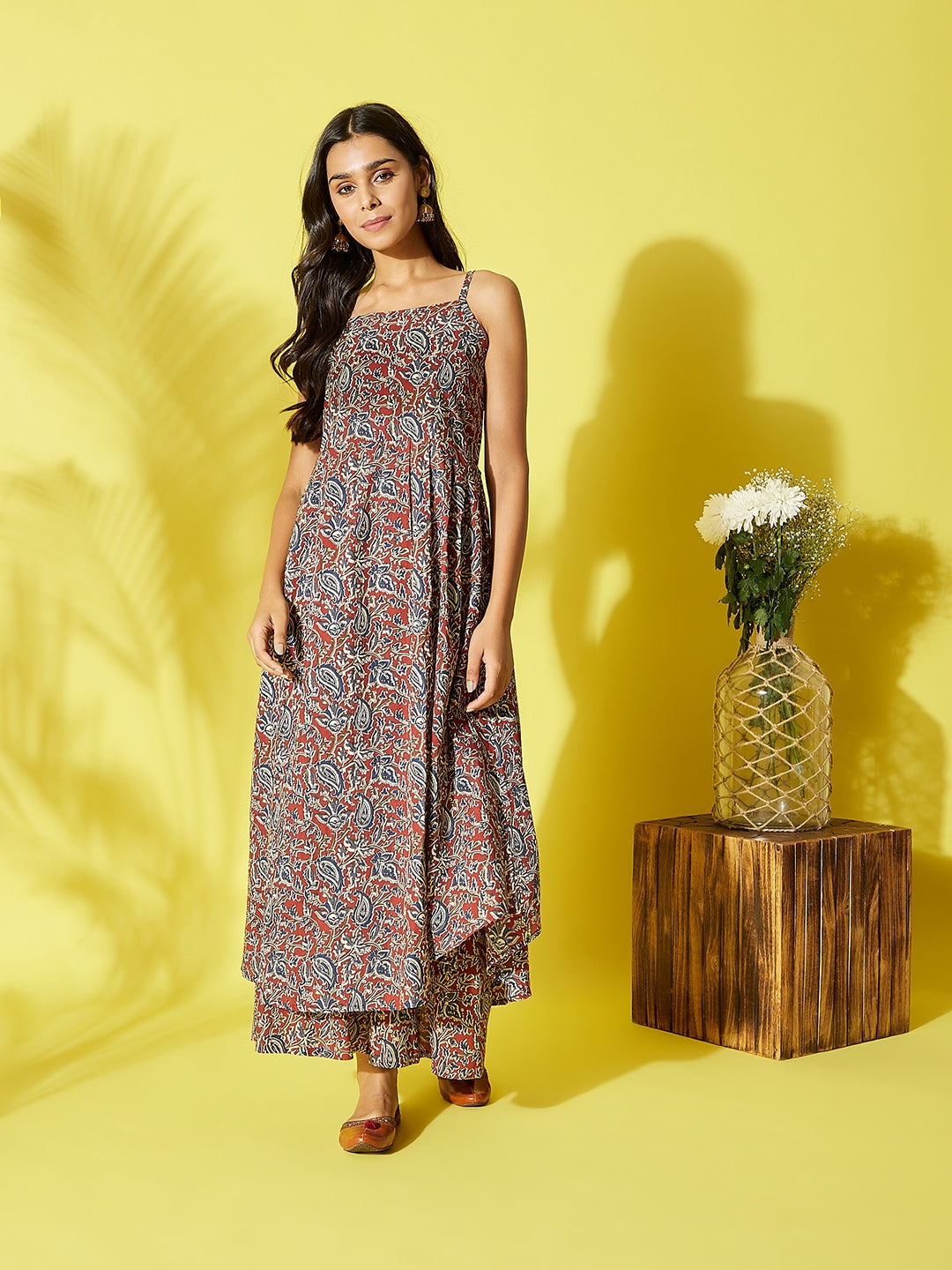 InWeave Women's Maroon Kalamkari Strappy Set | Grocsy