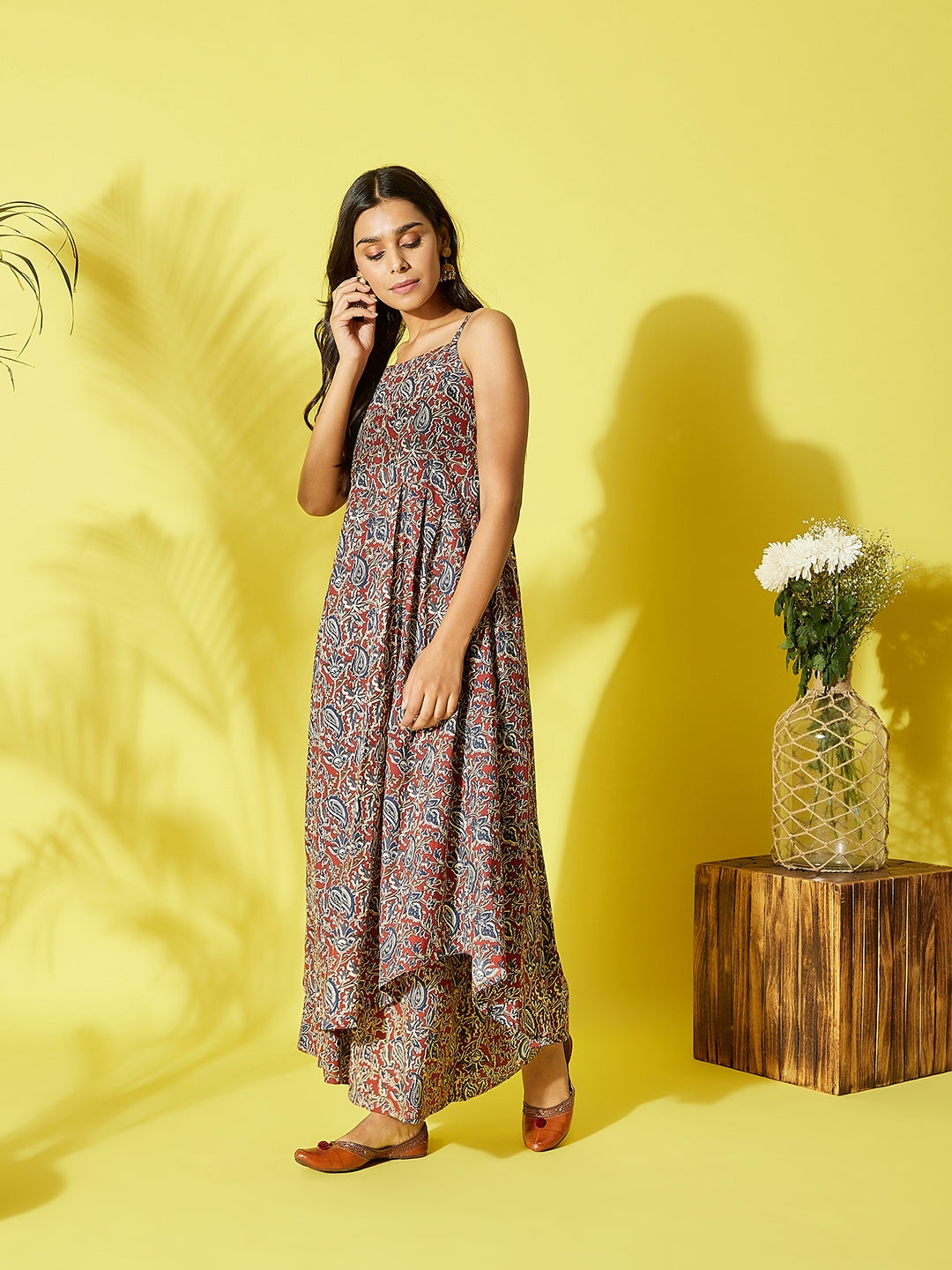 InWeave Women's Maroon Kalamkari Strappy Set | Grocsy