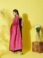 InWeave Women's Black Strappy Kurta Palazzo Set With Pink Bandhini Dupatta | Grocsy