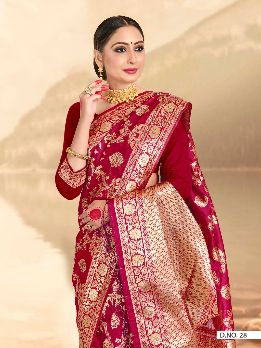 Vardha Ruby Pink Woven Banarasi Saree | Grocsy