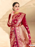 Vardha Ruby Pink Woven Banarasi Saree | Grocsy