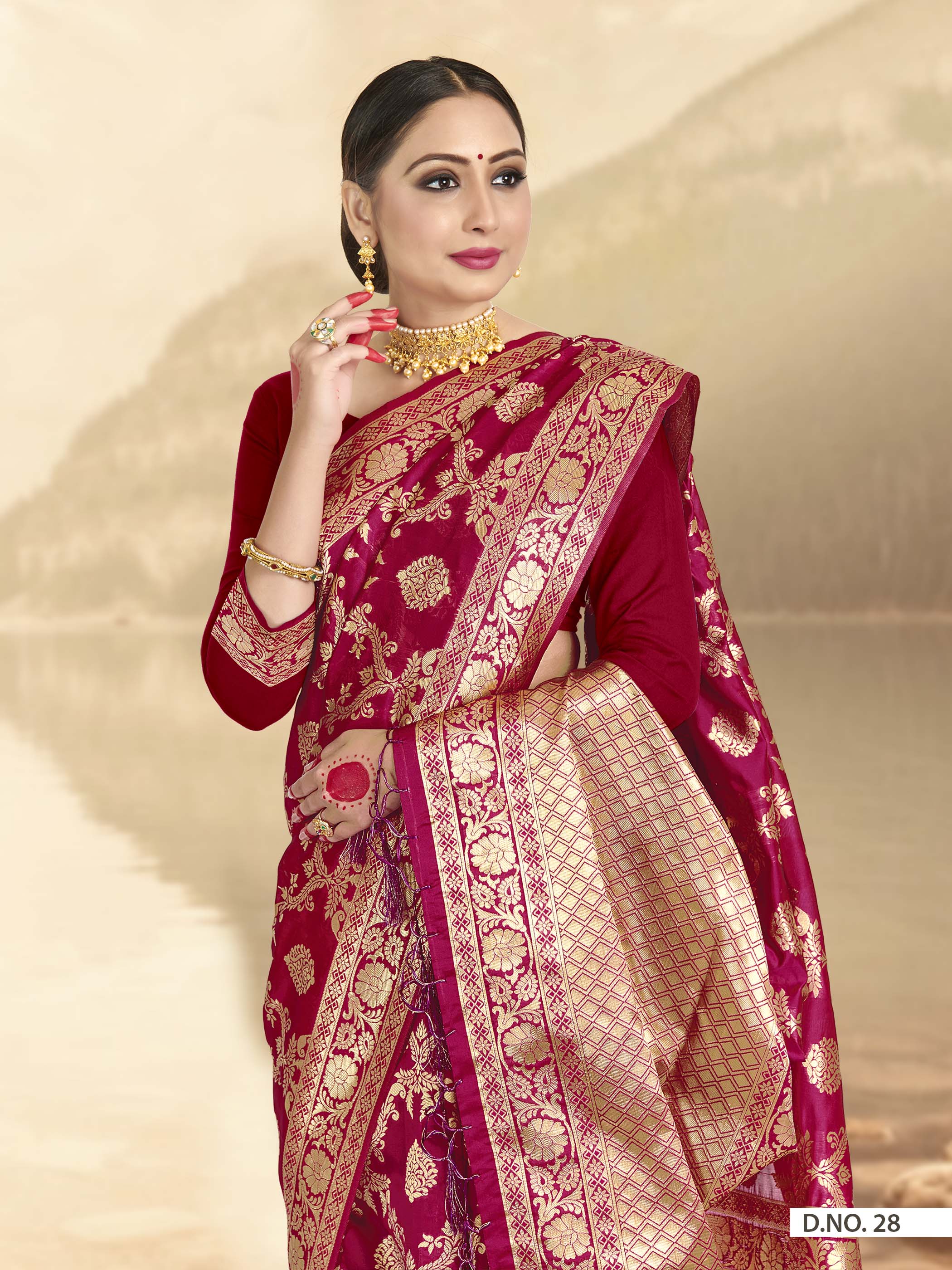Vardha Ruby Pink Woven Banarasi Saree | Grocsy