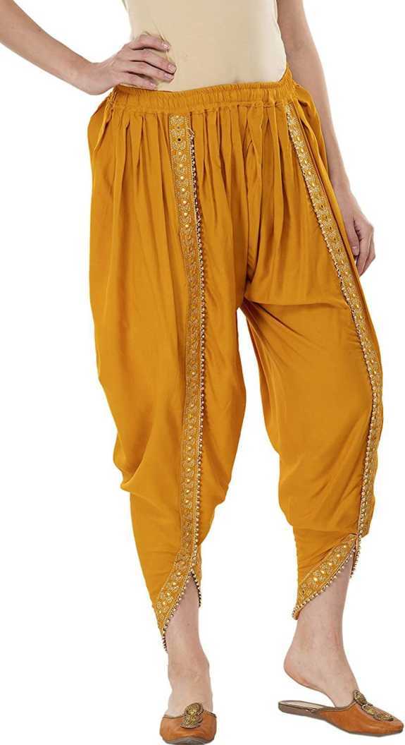PAVONINE Mustard Color Embellished Beetel Rayon Fabric Patiala For Women & Girls | Grocsy