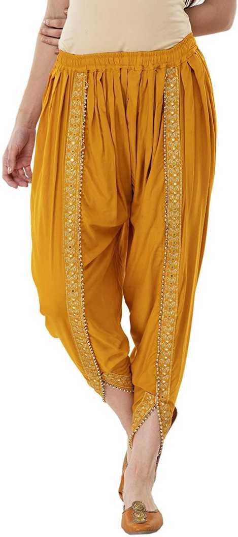 PAVONINE Mustard Color Embellished Beetel Rayon Fabric Patiala For Women & Girls | Grocsy