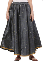 PAVONINE Grey Color Golden Zari Work Satan Fabric Maxi Skirt For Women | Grocsy