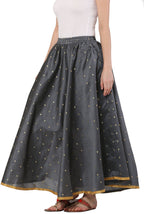 PAVONINE Grey Color Golden Zari Work Satan Fabric Maxi Skirt For Women | Grocsy
