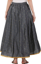 PAVONINE Grey Color Golden Zari Work Satan Fabric Maxi Skirt For Women | Grocsy