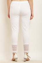 PAVONINE White Color Dot Kirosia Lace Hem Cotton Fabric Palazzo For Women | Grocsy