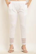 PAVONINE White Color Dot Kirosia Lace Hem Cotton Fabric Palazzo For Women | Grocsy
