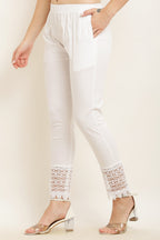 PAVONINE White Color Dot Kirosia Lace Hem Cotton Fabric Palazzo For Women | Grocsy