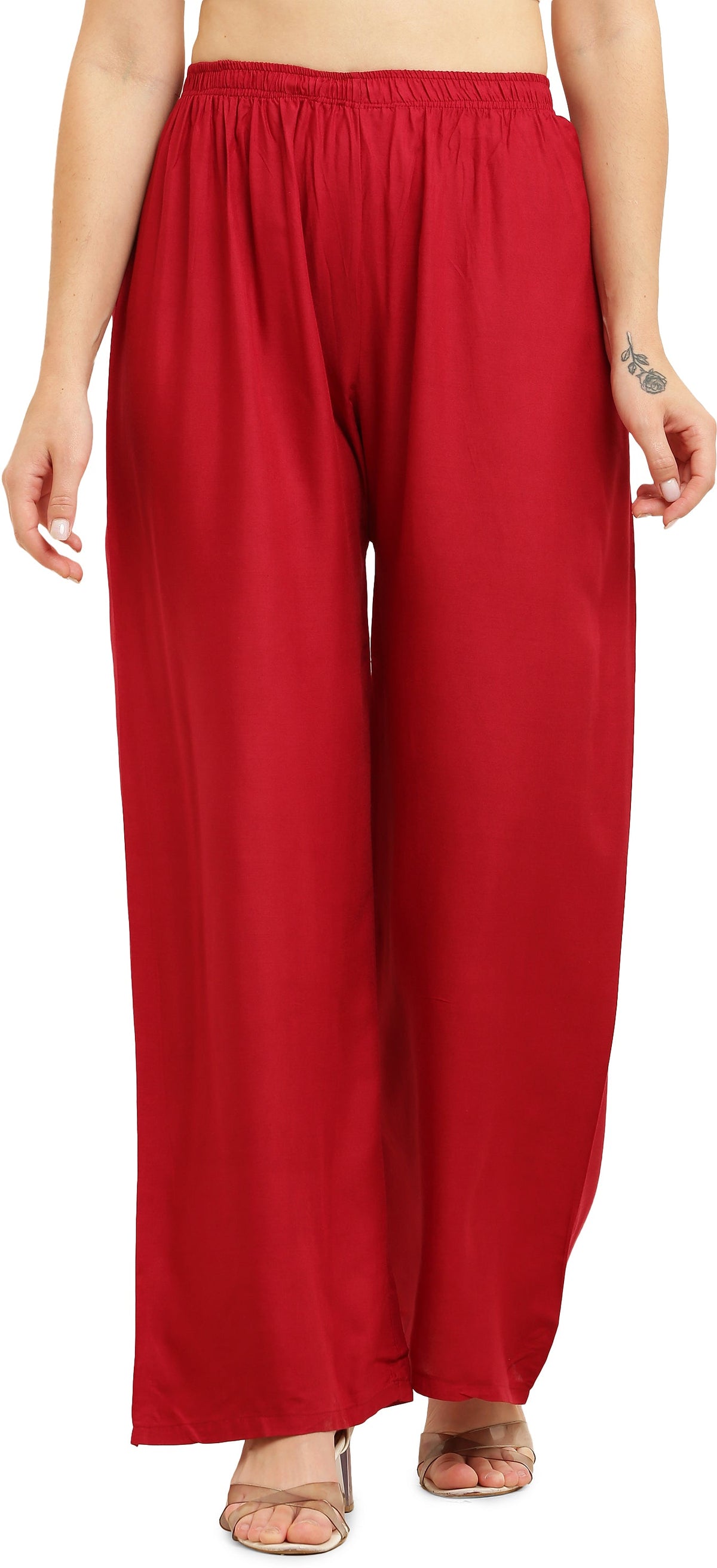 PAVONINE Maroon Color Straight Fit Rayon Fabric Palazzo | Grocsy