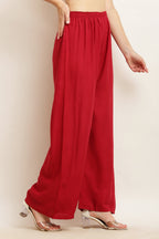 PAVONINE Maroon Color Straight Fit Rayon Fabric Palazzo | Grocsy