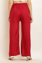 PAVONINE Maroon Color Straight Fit Rayon Fabric Palazzo | Grocsy