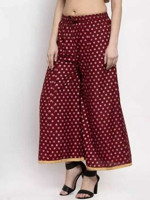 PAVONINE Maroon Color Rayon Fabric Sun Print Palazzo For Women | Grocsy