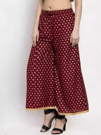 PAVONINE Maroon Color Rayon Fabric Sun Print Palazzo For Women | Grocsy