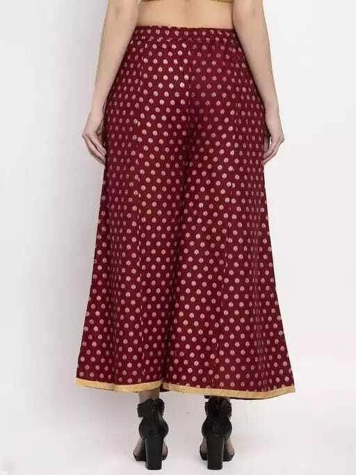 PAVONINE Maroon Color Rayon Fabric Sun Print Palazzo For Women | Grocsy