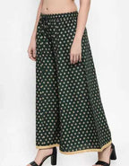PAVONINE Bottle Green Color Rayon Fabric Sun Print Palazzo For Women | Grocsy