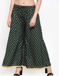 PAVONINE Bottle Green Color Rayon Fabric Sun Print Palazzo For Women | Grocsy