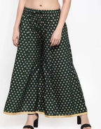 PAVONINE Bottle Green Color Rayon Fabric Sun Print Palazzo For Women | Grocsy