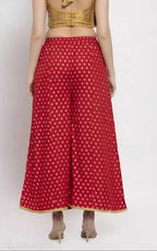 PAVONINE Red Color Rayon Fabric Sun Print Palazzo For Women | Grocsy