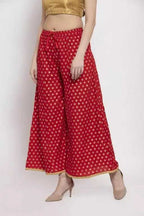 PAVONINE Red Color Rayon Fabric Sun Print Palazzo For Women | Grocsy
