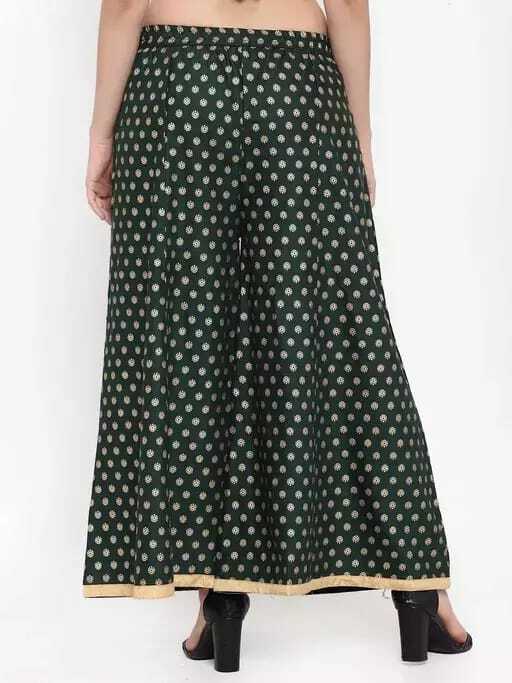 PAVONINE Bottle Green Color Rayon Fabric Sun Print Palazzo For Women | Grocsy