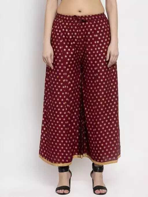 PAVONINE Maroon Color Rayon Fabric Sun Print Palazzo For Women | Grocsy