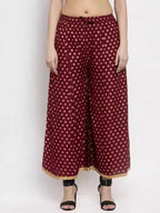 PAVONINE Maroon Color Rayon Fabric Sun Print Palazzo For Women | Grocsy