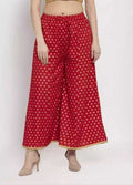 PAVONINE Red Color Rayon Fabric Sun Print Palazzo For Women | Grocsy