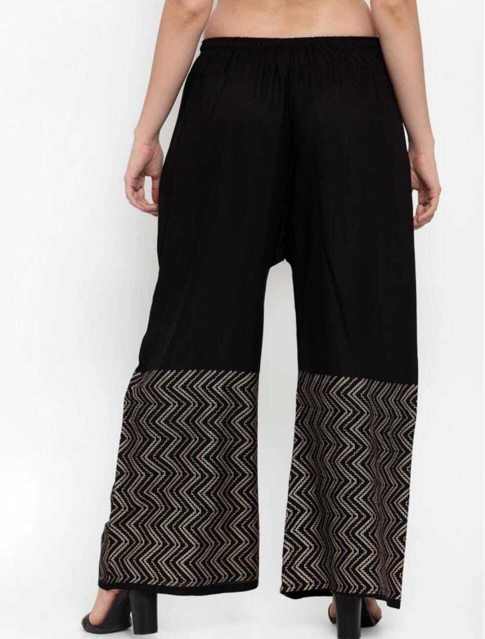 PAVONINE Black Color Rayon Fabric Zig-Zag Printed Palazzo For Women | Grocsy