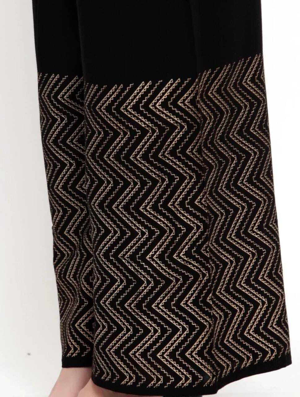 PAVONINE Black Color Rayon Fabric Zig-Zag Printed Palazzo For Women | Grocsy