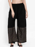 PAVONINE Black Color Rayon Fabric Zig-Zag Printed Palazzo For Women | Grocsy