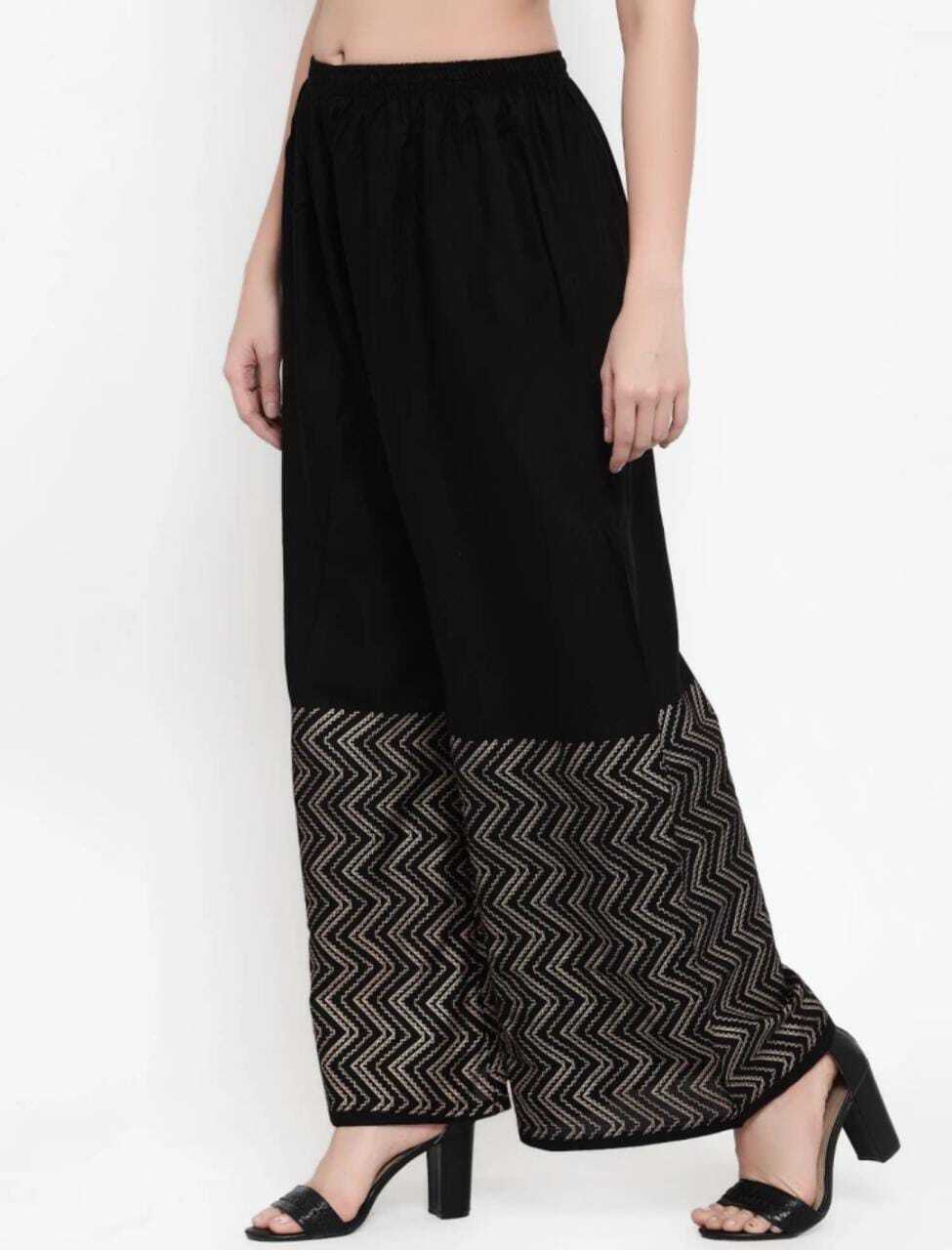 PAVONINE Black Color Rayon Fabric Zig-Zag Printed Palazzo For Women | Grocsy