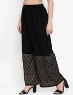 PAVONINE Black Color Rayon Fabric Zig-Zag Printed Palazzo For Women | Grocsy