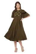 PAVONINE Mehandi Green Color Crepe Fabric Embroidery Dress For Women | Grocsy