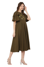 PAVONINE Mehandi Green Color Crepe Fabric Embroidery Dress For Women | Grocsy