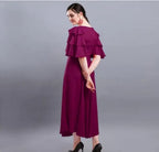 PAVONINE Wine Color Crepe Fabric Embroidery Dress For Women | Grocsy