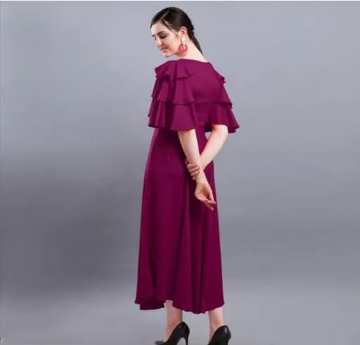 PAVONINE Wine Color Crepe Fabric Embroidery Dress For Women | Grocsy