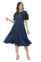 PAVONINE Navy Blue Color Crepe Fabric Embroidery Dress For Women | Grocsy