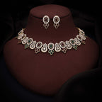 Tehzeeb Creations Gold-Polished Green And Maroon Colour Choker With Dangle Earrings | Grocsy