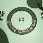 Tehzeeb Creations Gold-Polished Green And Maroon Colour Choker With Dangle Earrings | Grocsy